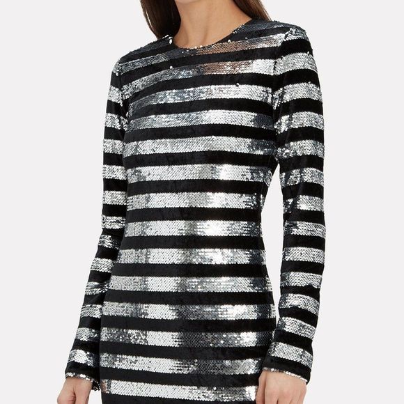 RtA Dresses & Skirts - RtA Silver Crystal Striped Sequin Velvet Mini Dress